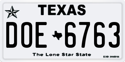 TX license plate DOE6763
