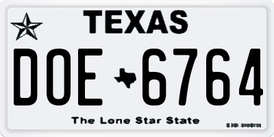 TX license plate DOE6764