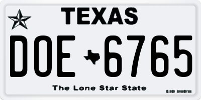 TX license plate DOE6765