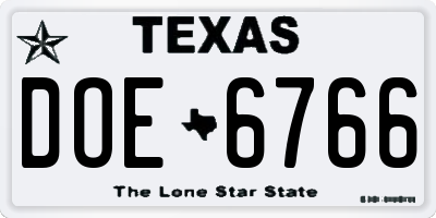 TX license plate DOE6766