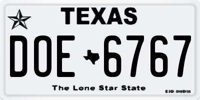 TX license plate DOE6767