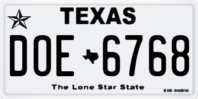 TX license plate DOE6768