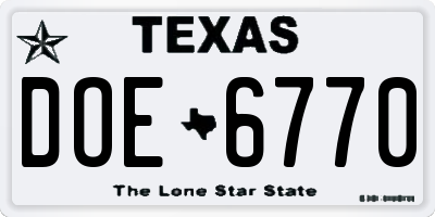 TX license plate DOE6770
