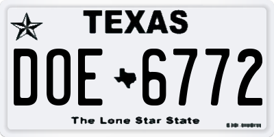 TX license plate DOE6772