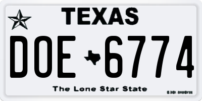 TX license plate DOE6774