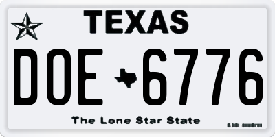 TX license plate DOE6776