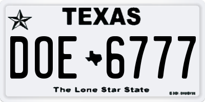 TX license plate DOE6777