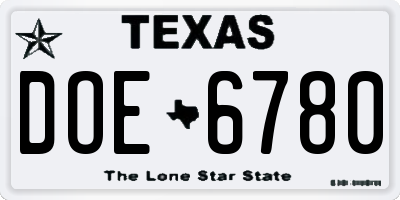 TX license plate DOE6780