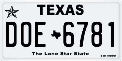 TX license plate DOE6781