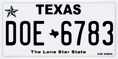 TX license plate DOE6783