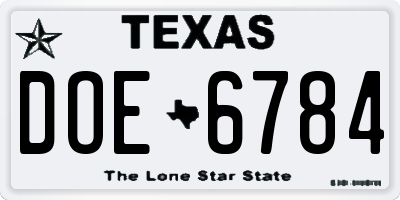 TX license plate DOE6784
