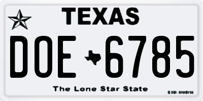 TX license plate DOE6785