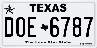 TX license plate DOE6787