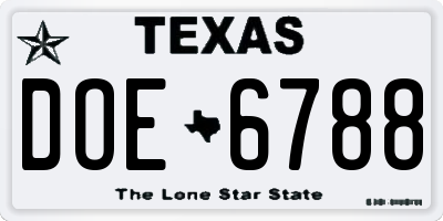 TX license plate DOE6788