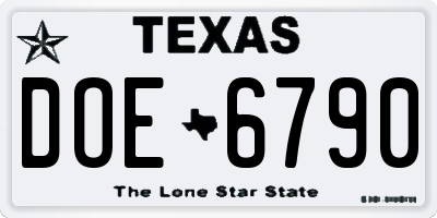 TX license plate DOE6790