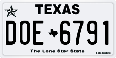 TX license plate DOE6791