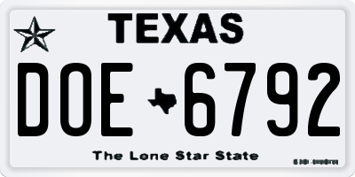 TX license plate DOE6792