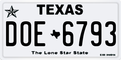 TX license plate DOE6793