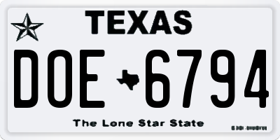 TX license plate DOE6794