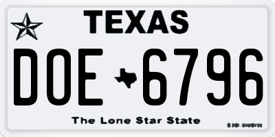 TX license plate DOE6796