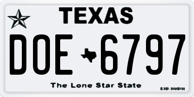 TX license plate DOE6797
