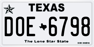 TX license plate DOE6798