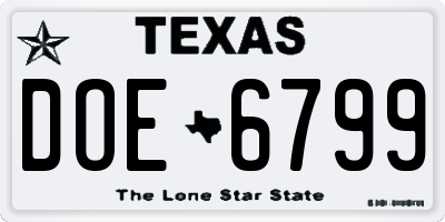 TX license plate DOE6799