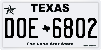 TX license plate DOE6802