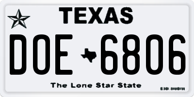 TX license plate DOE6806