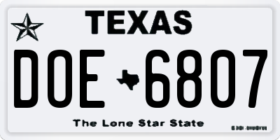 TX license plate DOE6807