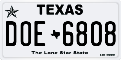 TX license plate DOE6808