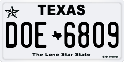 TX license plate DOE6809