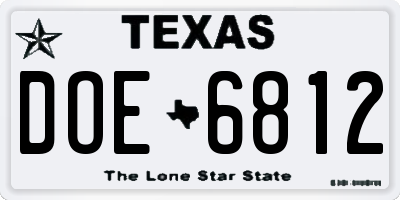 TX license plate DOE6812