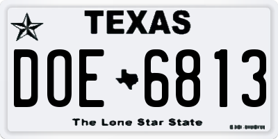 TX license plate DOE6813