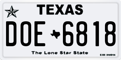 TX license plate DOE6818