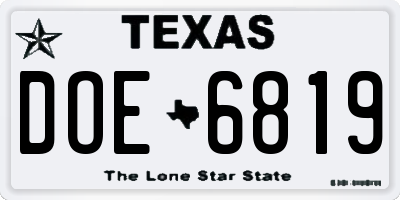 TX license plate DOE6819