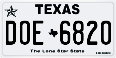 TX license plate DOE6820