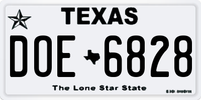 TX license plate DOE6828