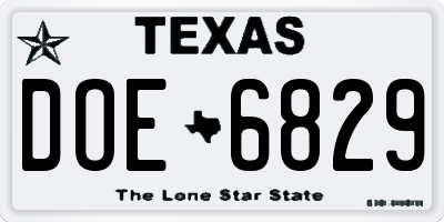 TX license plate DOE6829