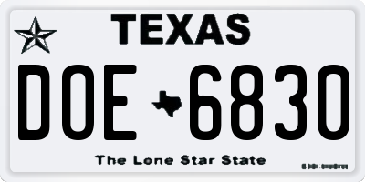 TX license plate DOE6830
