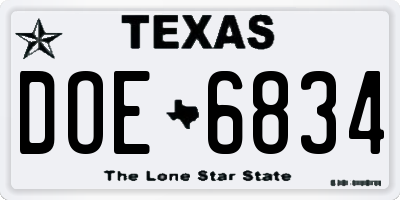 TX license plate DOE6834