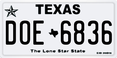 TX license plate DOE6836