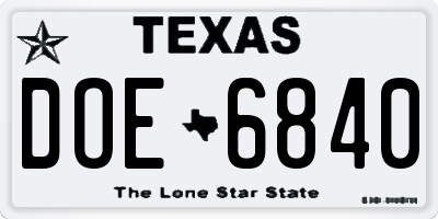 TX license plate DOE6840
