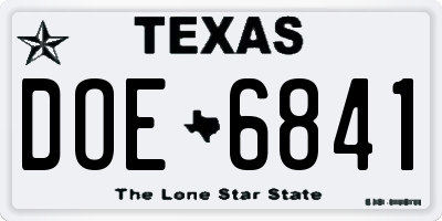 TX license plate DOE6841
