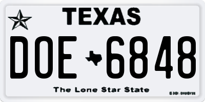 TX license plate DOE6848