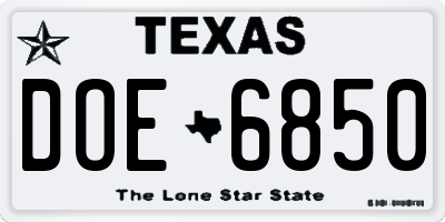TX license plate DOE6850