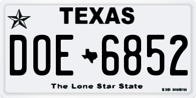 TX license plate DOE6852