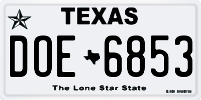 TX license plate DOE6853