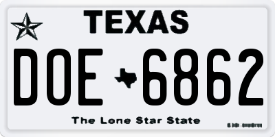 TX license plate DOE6862
