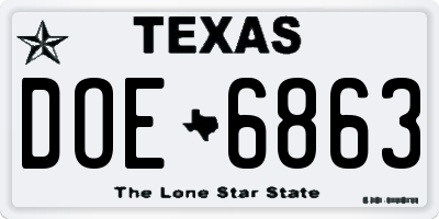 TX license plate DOE6863
